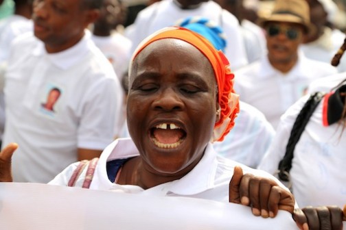 A member of CHDR at the rally to mark 10 years of Late Beko Kuti Ransome's passing.  Photo: Idowu Ogunleye