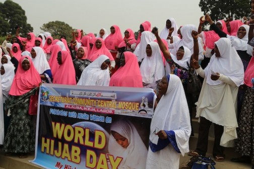 Member of the Centre Mosque, Alausa, marking the World Hijab Day Photo Credit: Idowu Ogunleye/PM News