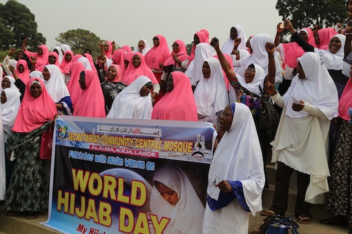 Member of the Centre Mosque, Alausa, marking the World Hijab Day. Photo Credit Idowu Ogunleye