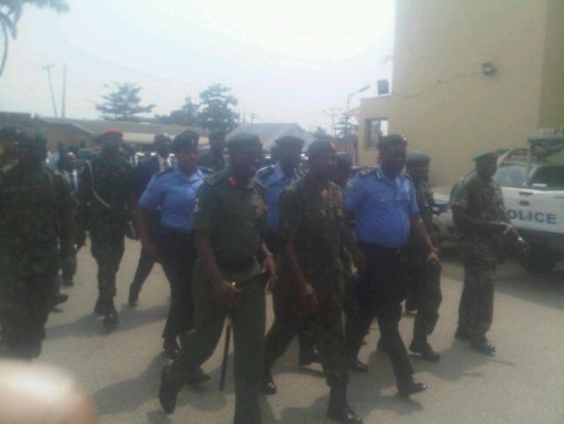 Military, police officers at Lagpos State Police Command, Ikeja on cortesy visit to CP Fatai Owoseni on Monday, 22 Feb. 2016