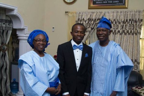 Pastor Onubedo (right), his wife (left) and his son, Barnabas during Barnabas' wedding
