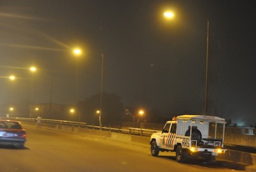 Illuminated Oshodi Oke with Street Lights and a stationed Rapid Response Squad (RRS), courtesy of the Light Up Lagos Project, an initiative of Governor Akinwunmi Ambode’s Administration, on Thursday, January 28, 2016