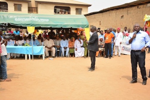  Lagos State Governor, Mr. Akinwunmi Ambode (right), addressing residents and Community Leaders of Owotu, Isawo, Oke Oko and Adjourning Communities in Ikorodu West Local Council Development Area, Ikorodu, Lagos, during his Security inspection tour of the Communities on Tuesday, February 16, 2016