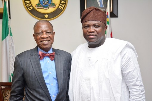 Lagos State Governor, Mr. Akinwunmi Ambode (right), with Minister of Information, Culture & Tourism, Alhaji Lai Mohammed, during a courtesy visit to the Governor, at the Lagos House, Ikeja, on Thursday, February 25, 2016.