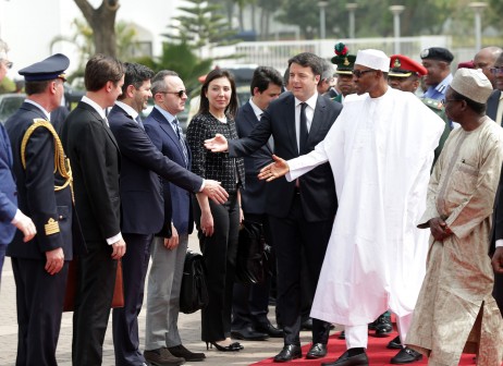  The Italian Prime Minister, Mr Matteo Renzi introducing his delegation to President Muhammadu Buhari during the Prime Minister's visit to the Presidential Villa, Abuja. PHOTO; SUNDAY AGHAEZE. FEB 1 2016