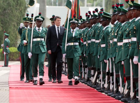 . The Italian Prime Minister, Mr. Matteo Renzi inspecting guards brigade on his arrival at the Presidential villa, Abuja. PHOTO; SUNDAY AGHAEZE. FEB 1 2016