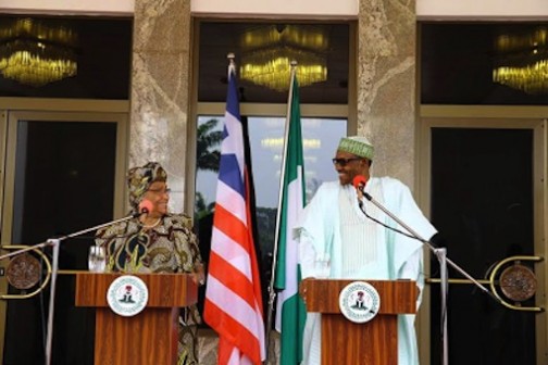 President Ellen Johnson Sirleaf of Liberia and President Muhammadu Buhari of Nigeria