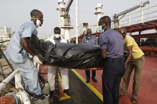 A pirate killed in the Navy operation put in a body bag
