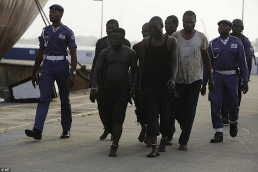 FILE PHOTO: The Nigerian Navy parading some pirates in Lagos