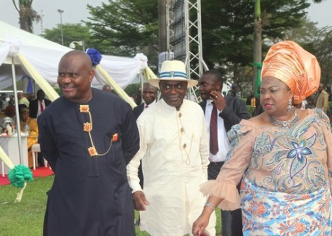 Rivers State Governor, Nyesom Ezenwo Wike , Former Rivers State Governor, Dr Peter Odili and former First Lady, Dame Patience Jonathan  at the reception of the Thanksgiving Service  to mark the governor's Supreme Court victory on Sunday at Saint Peter's Anglican Church, Rumuipirikom, Port Harcourt