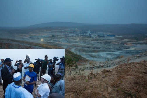 TOWARDS A GREAT LEAP IN POWER GENERATION…An aerial view of the ongoing construction work on the 700 MW Zungeru Hydroelectric Power Project on Kaduna River, Niger State during an inspection tour by the Hon. Minister of Power, Works and Housing, Mr Babatunde Fashola, SAN as part of the nationwide inspection , verification and fact finding tour of the Ministry’s Projects on Tuesday , 16 February 2016. The Zungeru Reservoir is located immediately at the downstream of the Shiroro Reservoir for a total storage capacity of 11,700 billion cubic meter of water at elevation 230 masl. Zungeru shall become the second largest reservoir in Nigeria after Kainji dam. The hydropower plant will produce 2,630 GWH of renewable energy(zero carbon) annually and it will be the first Roller Compacted Concrete (RCC) Dam in Nigeria.INSET: The Hon. Minister of Power, Works and Housing, Mr Babatunde Fashola, SAN (2nd left) addressing representatives of the Zungeru community on the need to keep the peace during the tour. He is flanked by Commissioner for Works & Transport, Niger State, Hon. Abdulmalik Usman Cheche (left) and the Project Manager, Engr. Johnson Adewunmi (right) 