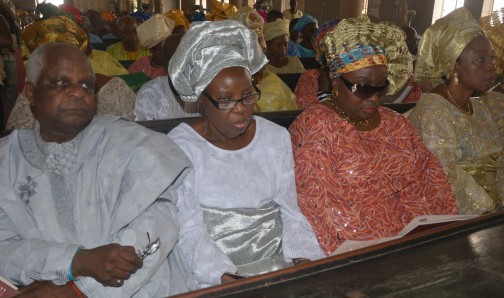 From left, the late Olubadan's eldest son, Prof. Femi Lana, Olori  Moriyike Odulana, the deceased daughter, Princess Bose Omotosho