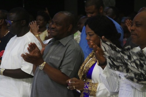 Governor Nyesom Wike at the thanksgiving service at Salvation Ministries in Port Harcourt, Rivers State