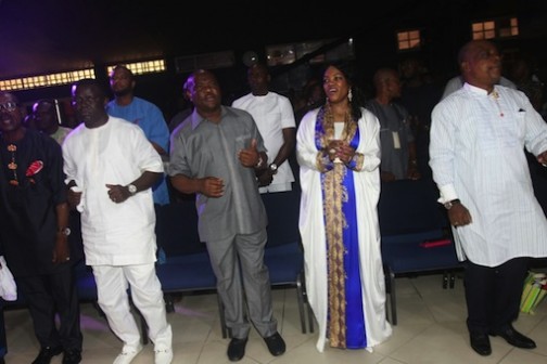 Governor Nyesom Wike at the thanksgiving service at Salvation Ministries in Port Harcourt, Rivers State