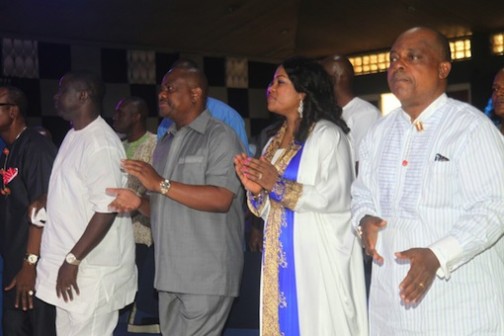 Governor Nyesom Wike at the thanksgiving service at Salvation Ministries in Port Harcourt, Rivers State