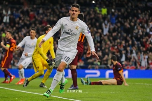 James Rodriguez wheels away after scoring for Real Madrid
