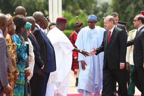 President Muhammadu Buhari introducing his cainet members to Turkish President Tayyip Erdogan during Erdogan's visit to President at the State House on Wed. 2 March, 2016