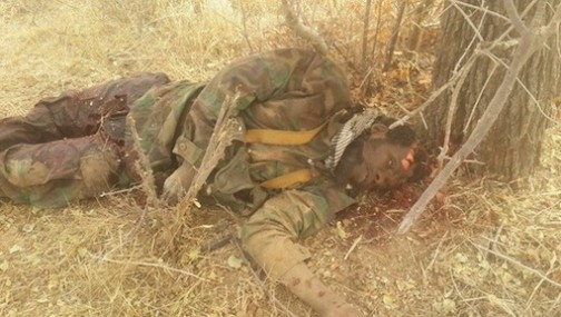 A Boko Haram fighter killed by Nigerian troops in a shoot out at Doksa