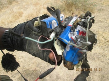 A detonated Boko Haram Improvised Explosive Device