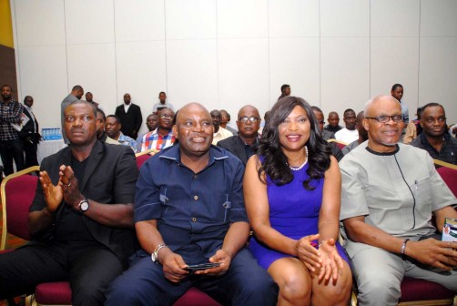 L-R: Austin Eguavoen, Christian Chukwu, Aisha Falode and Fanny Amun at Joseph Yobo Centennary Game launch