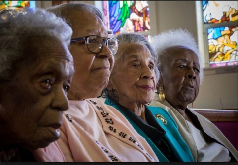 From left, Ruth Hammett, Gladys Butler, Bernice Underwood and Leona Barnes, who will all turn 100 this year, at the Zion Baptist Church.