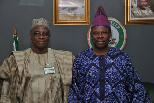 Ogun State Governor, Senator Ibikunle Amosun(r) and Dr. Muhammed Bose Ahamad, Director General, National Boundary Commission during a courtesy visit to the Governor's office, Oke Mosan, Abeokuta, on Tuesday.