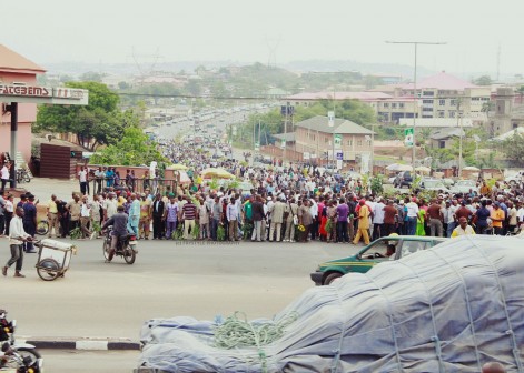 Ogun workers during a mega rally Monday morning. Photo: Abiodun Onafuye, Abeokuta