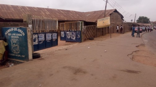 Nawair Ud Deen High School, NUD, Abeokuta, shut following workers' strike in Ogun State on Monday, 7 March, 2016.  Photo: Abiodun Onafuye/P.M.NEWS
