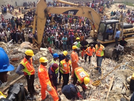 Rescue operation at scene of collapsed  5-storey building in Lekki, Lagos on Tuesday, 8 March, 2016