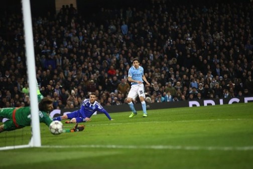 Jesus Navas hit the post as Manchester City progress