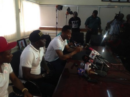 Mikel Obi and Ahmed Musa during the press conference in Kaduna