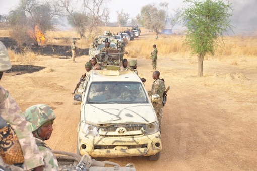 Nigerian Troops Military convoy clearing Boko Haram camps