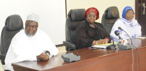 Lagos Deputy Governor, Dr Idiat Oluranti Adebule (middle) flanked by the Chief Missioner, Nastru-lah-Fathiu Society (NASFAT), Alhaji Abdullahi Akinbode, (left) and NASFAT n=National Women Leader, Alhaja Samiat Mumini during a courtesy visit to the deputy governor at the secretariat Alausa Ikeja on Friday 11th March 2016