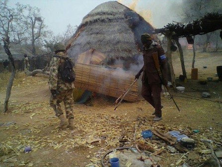 Nigerian Troops clearing Boko Haram camp in Doksa