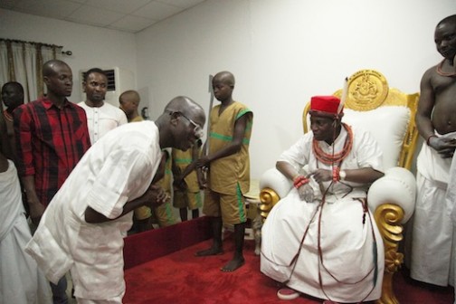 FILE PHOTO: Governor Oshiomhole pays respect to Benin Crown Prince Eheneden Erediauwa