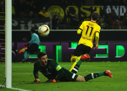 Marco Reus wheels away after scoring for Dortmund