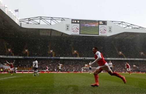 Alexis Sanchez wheels away after scoring Arsenal's second