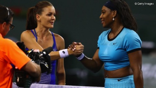 Radwanska shake hands with Serena after the match 