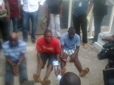 Emanuel Arigidi (l) and two other suspects arrested in connection with the kidnap of three Ikorodu schoolgirls