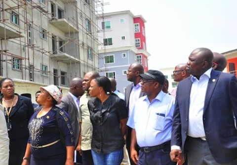 R-L: Lagos State Governor, Mr. Akinwunmi Ambode; Commissioner for Works & Infrastructure, Engr. Ganiyu Johnson; Special Adviser, Urban Development, Mrs. Yetunde Onabolu; during the Governor’s inspection of the site of the collapsed building in Lekki Gardens at Ikusenla Road, Ikate Elegushi, Lagos, on Tuesday, March 15, 2016