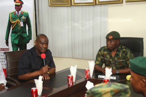 Governor Wike and the Commander, 2 Amphibious Brigade, Port Harcourt , Brigadier General Stephenson Olabanji during the condolence visit by the governor