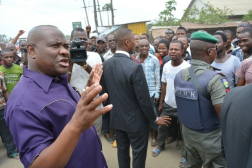 Wike addressing the people of Etche LGA after inspecting Etche-Chokocho  road on Wednesday