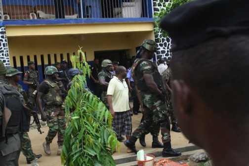 Soldiers at Mile One police station