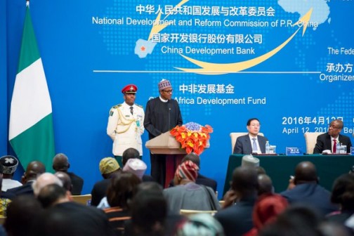 Buhari addressing a joint session in China