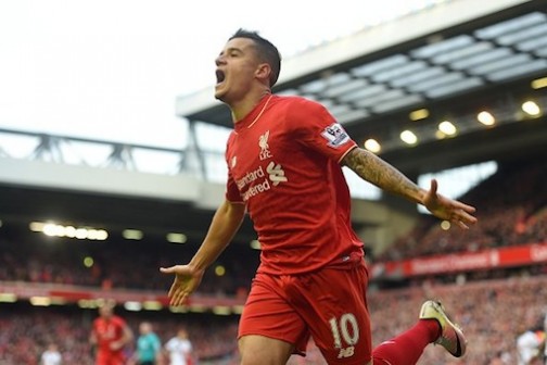 Coutinho after scoring for the Kops
