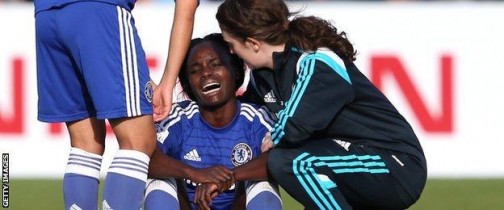 Eniola Aluko consoled by teammates after 2-1 loss to Man City