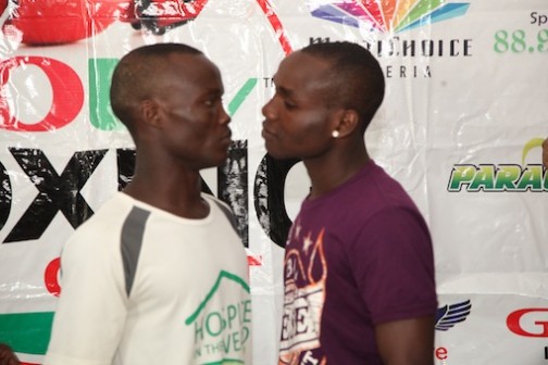 Lightweight boxers, Nurudeen "Prince" Fatai and Oto "Joe Boy" Joseph daring each other ahead of the national lightweight championship clash on 1st May