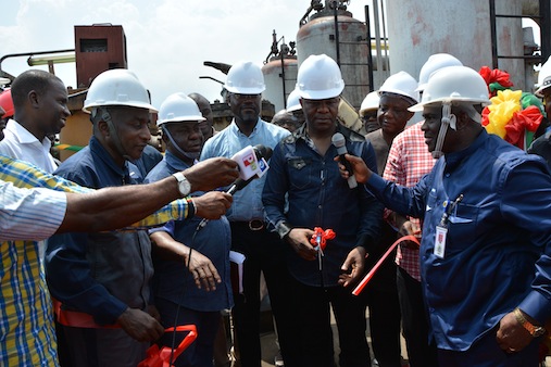 The Minister of State for Petroleum Resources and Group Managing Director of the Nigerian National Petroleum Corporation, Dr. Ibe Kachikwu recommissioning the Bonny-Port Harcourt Refinery crude supply pipeline at PHRC over the weekend.
