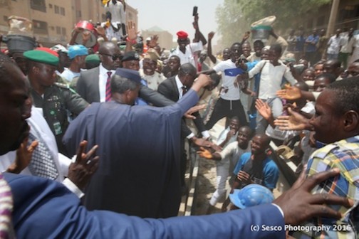 Prof Yemi Osinbajo acknowledging the cheers of the rapturous citizens of Kano