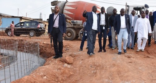 Lagos State Governor, Akinwunmi Ambode (middle), flanked by Senator Olamilekan Adeola and Managing Director, Strabic Construction Limited, Mr. Lekan Adebiyi; during the Governor’s inspection of the ongoing construction of Aboru-Abesan Link Road in Agbado/Oke Odo LCDA, Lagos, on Tuesday, April 12, 2016